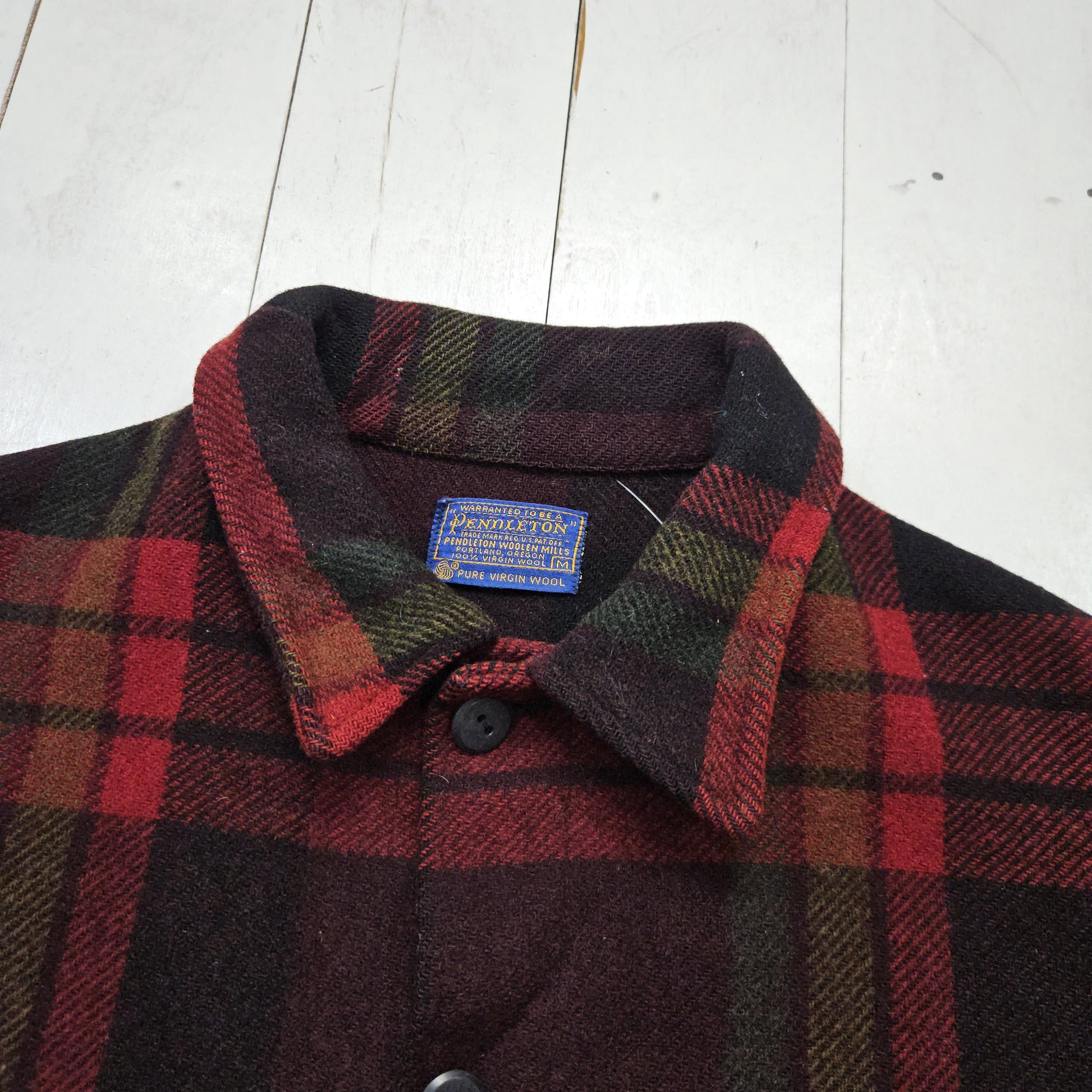 1960s/1970s Pendleton Red Plaid Heavyweight Overshirt Jacket Shacket Made in USA Size L