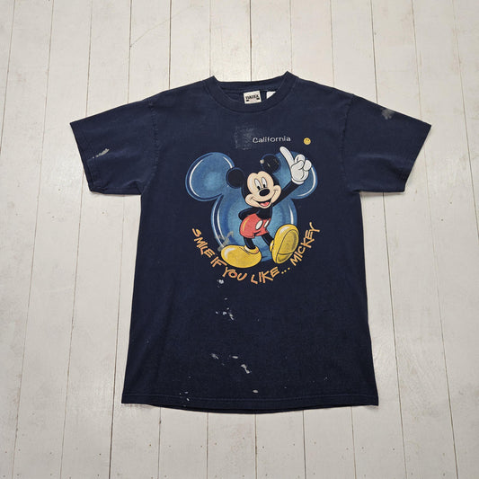 1990s Disney Blue Mickey Mouse Smile if You Like Mickey California T-Shirt Size L