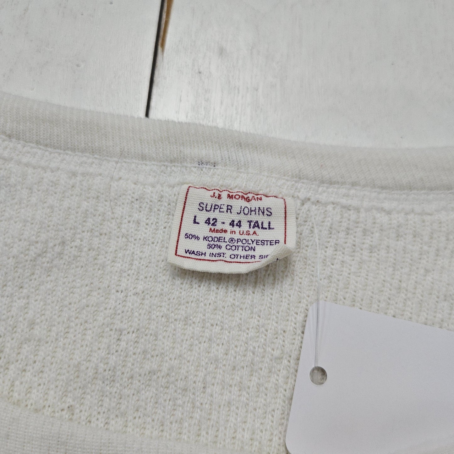 1980s JE Morgan Blank White Super Johns Long Sleeve Thermal T-Shirt Made in USA Size M/L