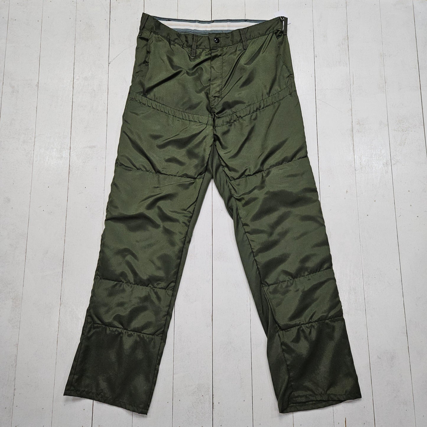 1970s/1980s Olive Green Nylon Double Front Pants Size 33x32