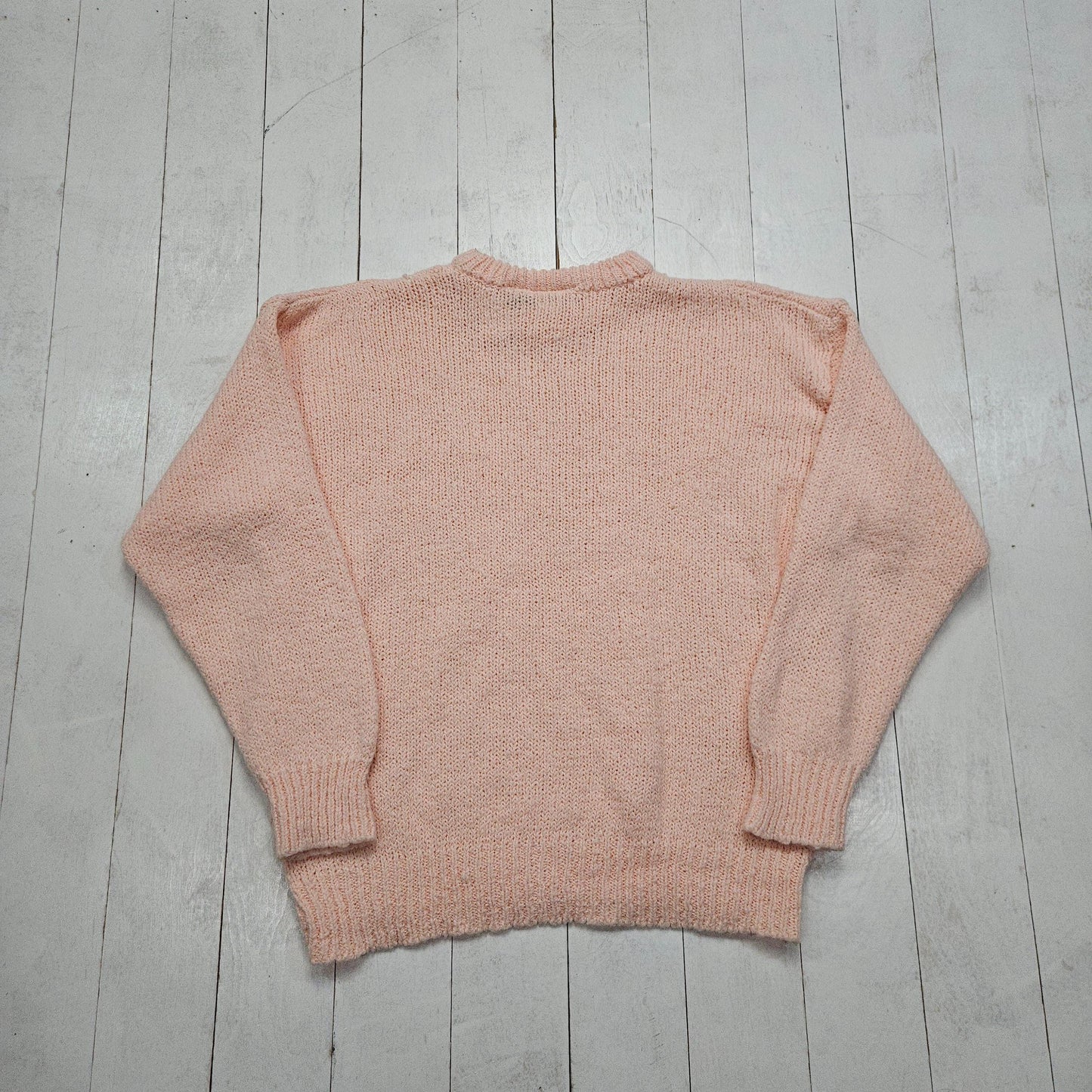 1990s/2000s Y2K Curiosity's Cat Pink Acrylic Cable Knit Sweater Size M