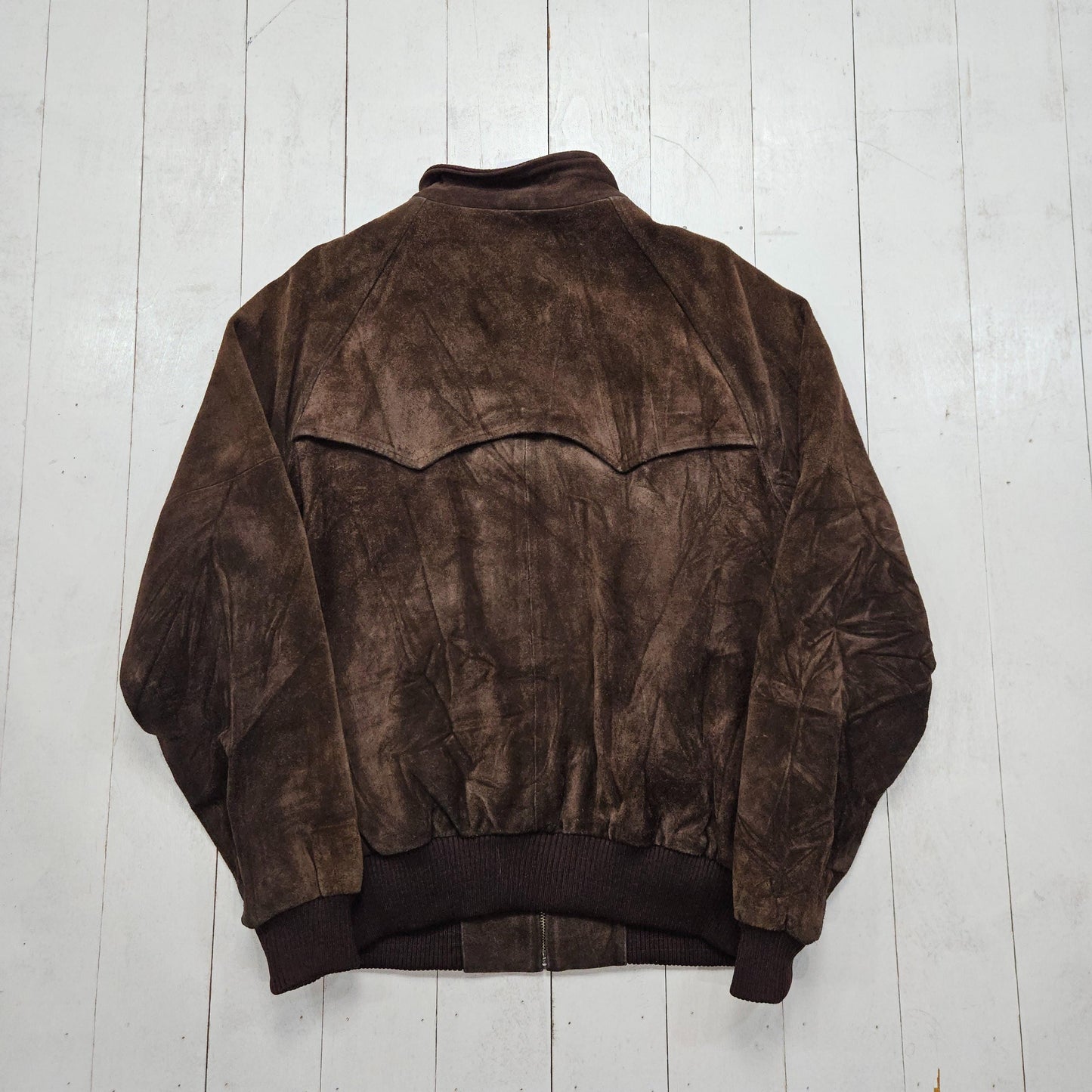 1980s Brown Suede Leather Bomber Style Jacket Size L