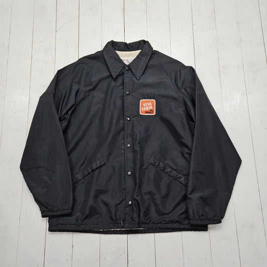 1970s/1980s King Louie Pro-Fit Black Coaches Jacket Vita Ferm Patch Made in USA Size L/XL