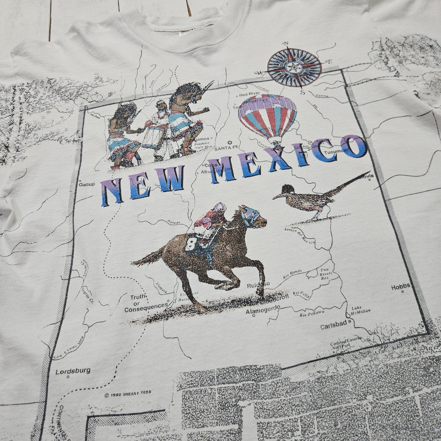 1990s 1992 Fruit of the Loom Sneaky Tees AOP New Mexico Map Souvenir T-Shirt Made in USA Size XL