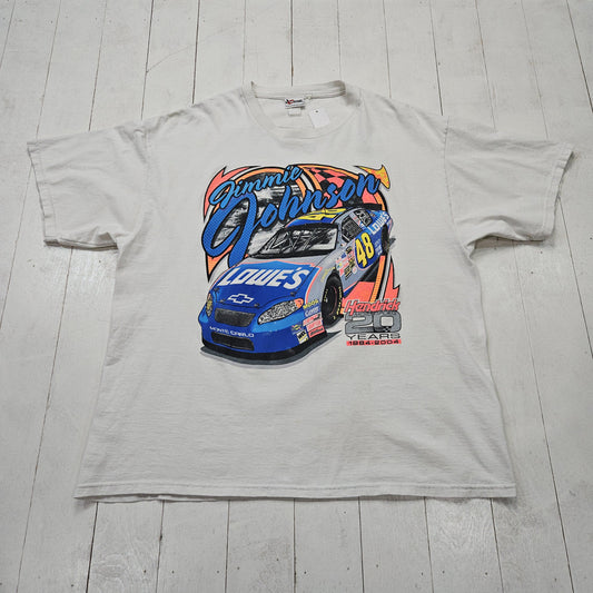 2000s 2004 Y2K Chase White Jimmie Johnson Lowe's NASCAR Racing T-Shirt Size XXL