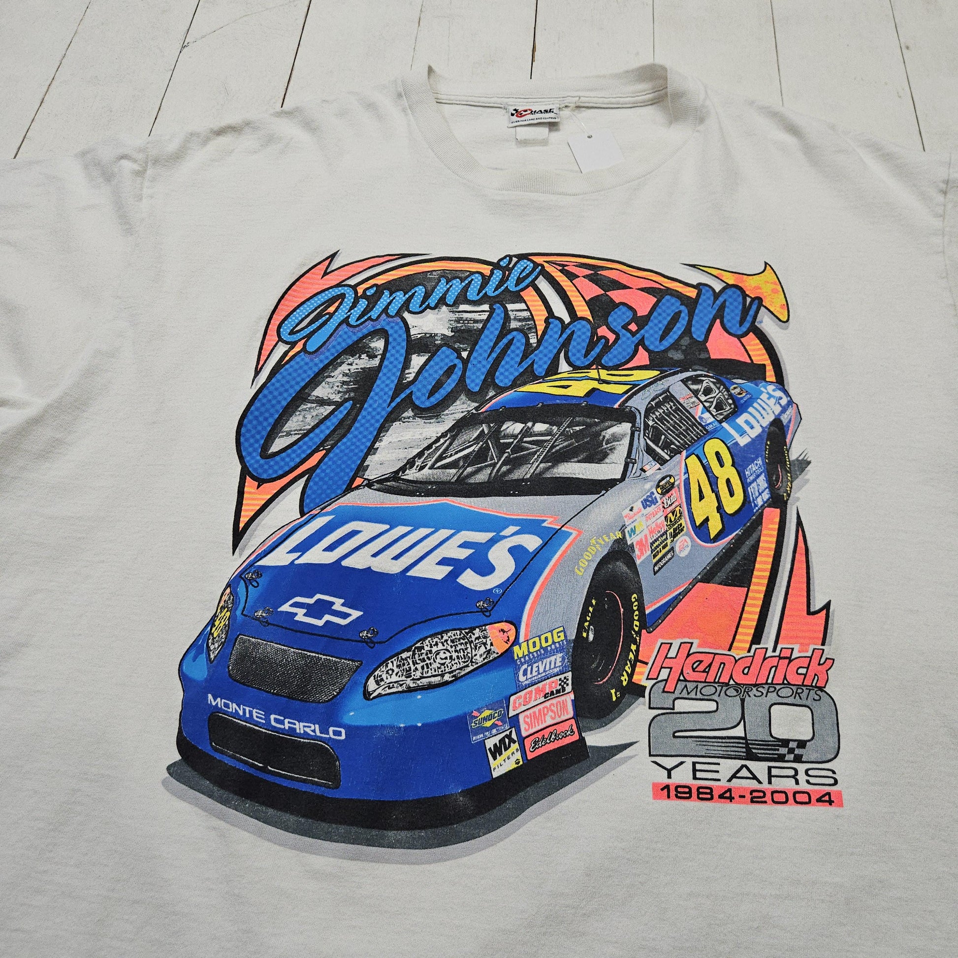 2000s 2004 Y2K Chase White Jimmie Johnson Lowe's NASCAR Racing T-Shirt Size XXL