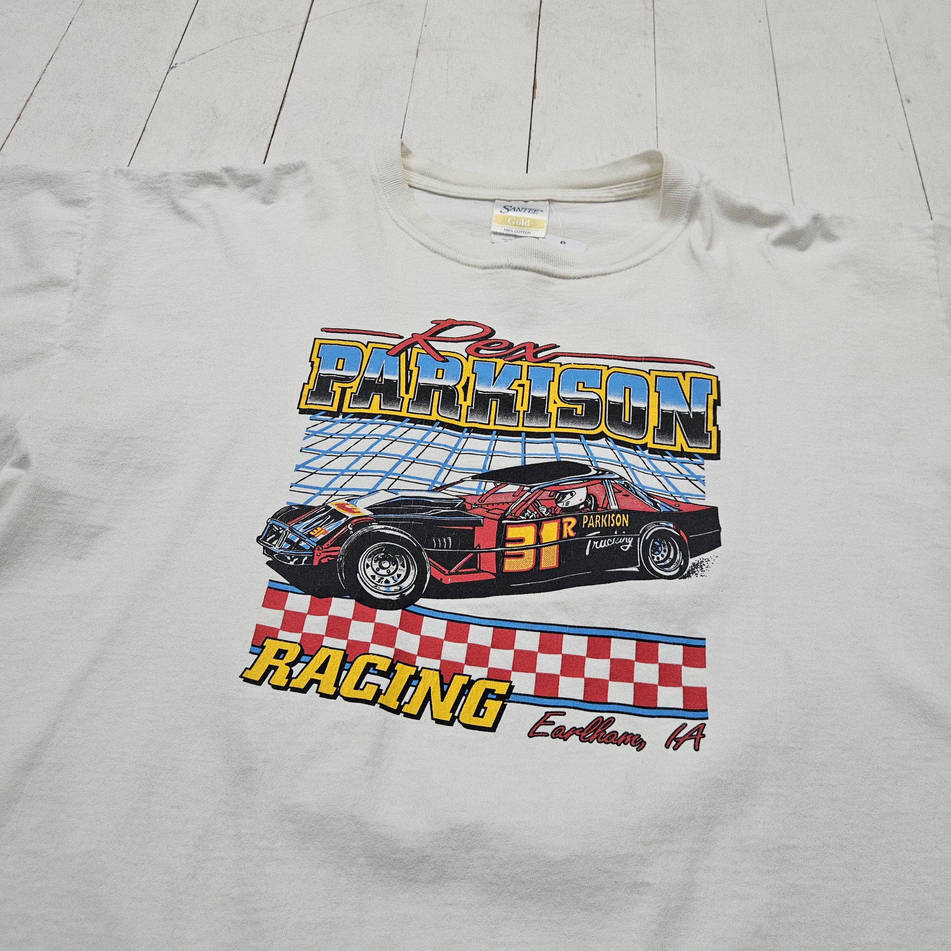 1990s/2000s Santee White Rex Parkison Racing T-Shirt Size XXL