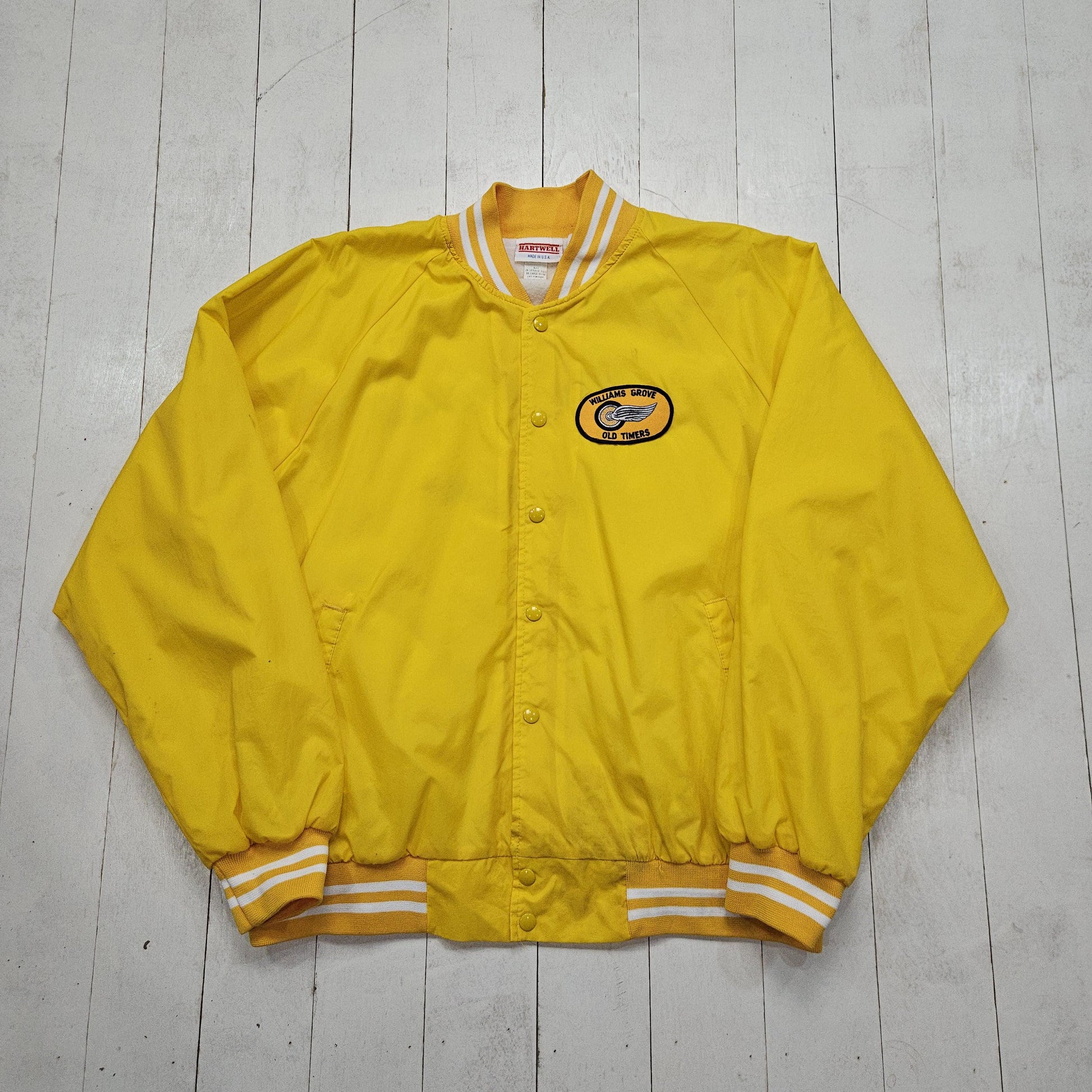 1980s/1990s Hartwell Williams Grove Old Timers Yellow Bomber Jacket Made in USA Size XL