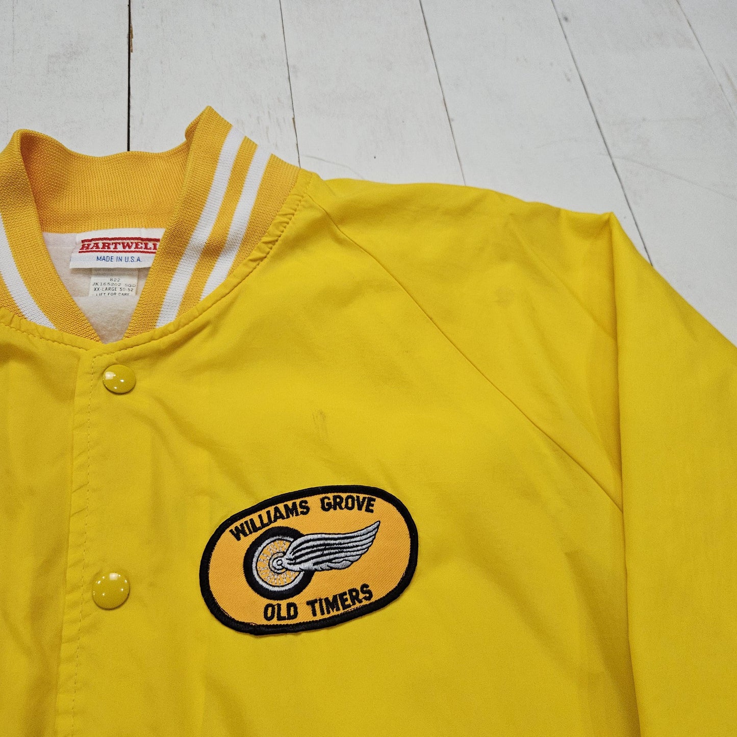 1980s/1990s Hartwell Williams Grove Old Timers Yellow Bomber Jacket Made in USA Size XL