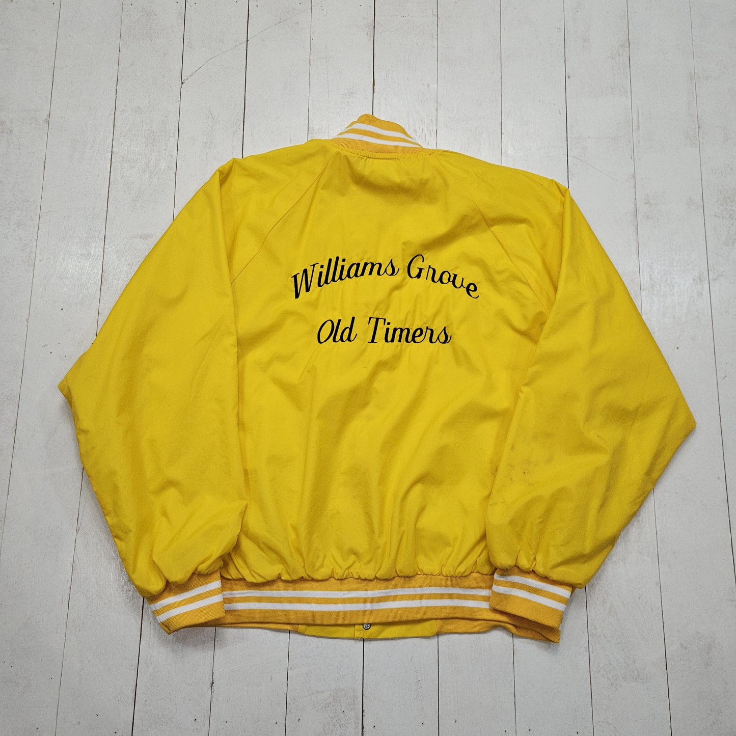 1980s/1990s Hartwell Williams Grove Old Timers Yellow Bomber Jacket Made in USA Size XL