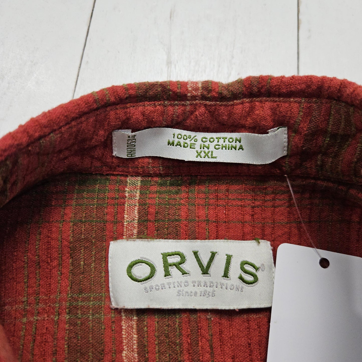 1990s/2000s Y2K Orvis Textured Red/Green Plaid Button Up Shirt Size XXL/3XL