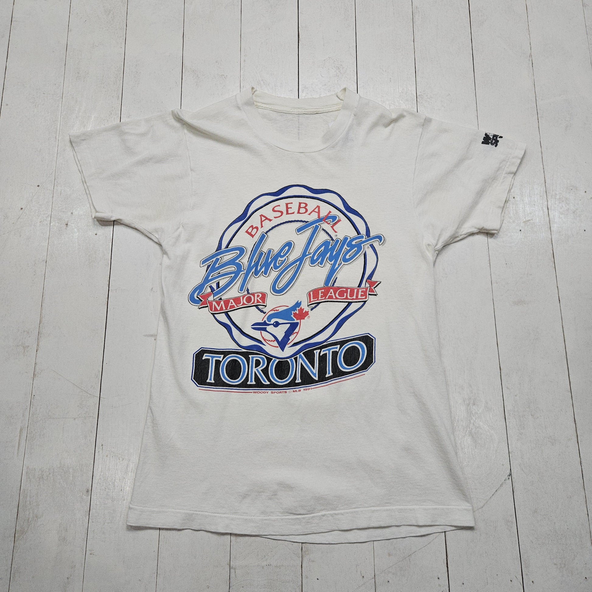 1990s 1991 White Toronto Blue Jays MLB Baseball T-Shirt Size S