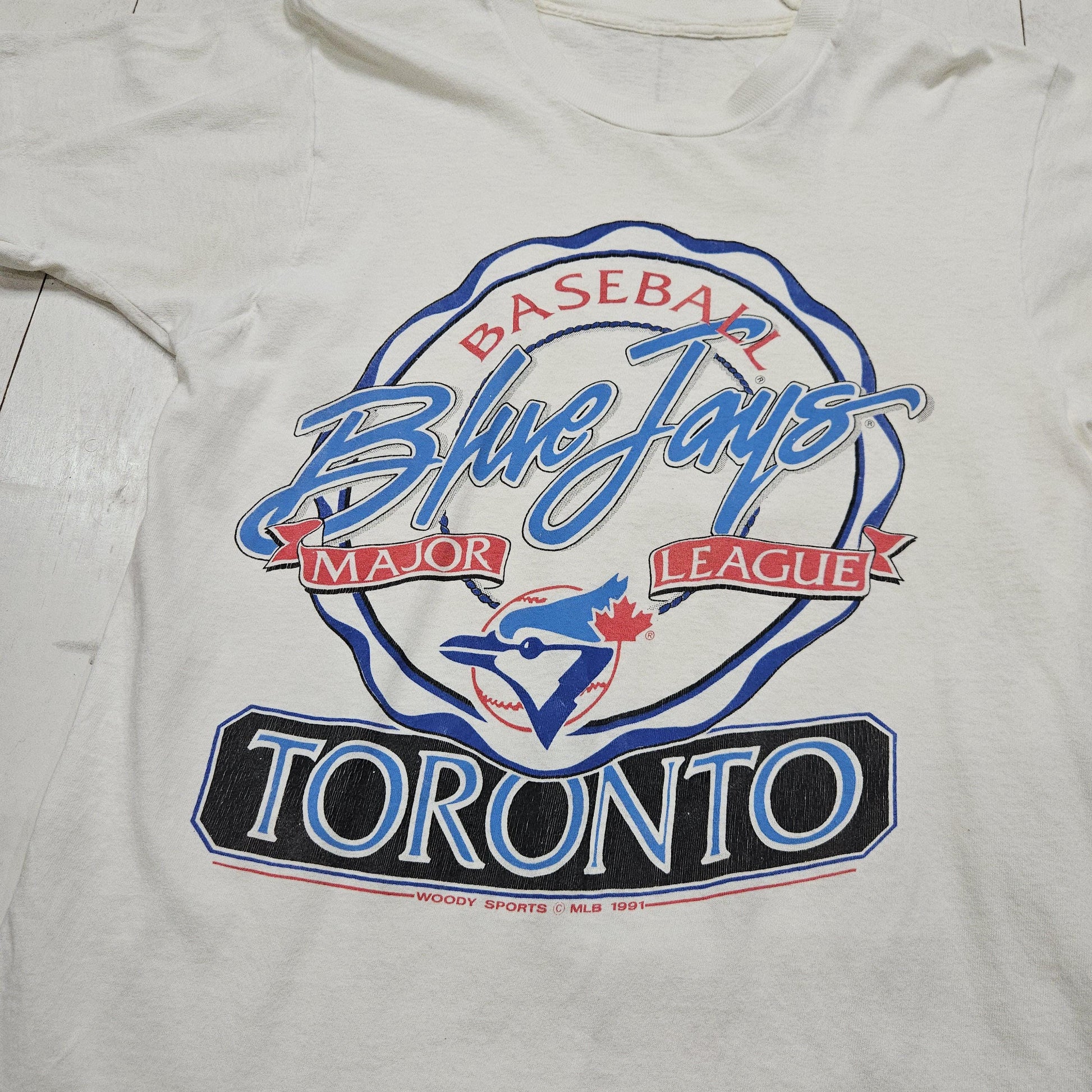 1990s 1991 White Toronto Blue Jays MLB Baseball T-Shirt Size S