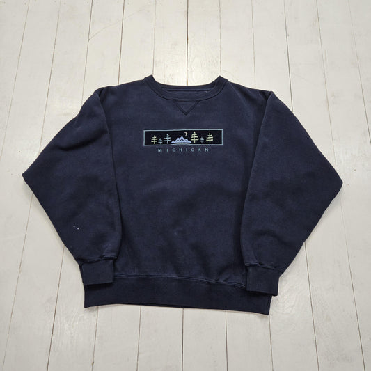 1990s/2000s Y2K Gear For Sports Big Cotton Blue Michigan Embroidered Sovuenir Sweatshirt Size M