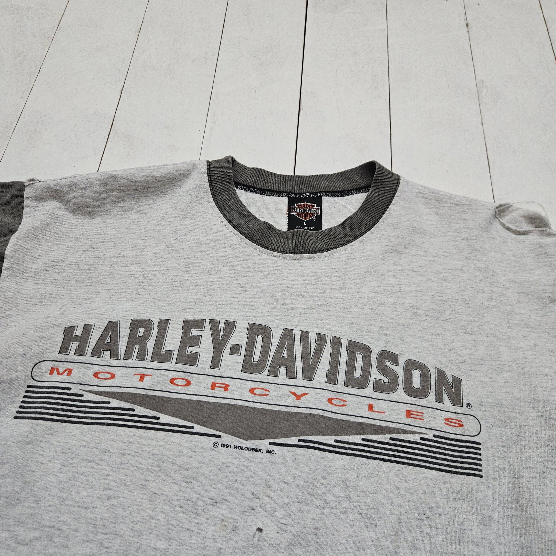 1990s 1991 Grey Harley-Davidson Barre Vermont T-Shirt Made in USA Size L