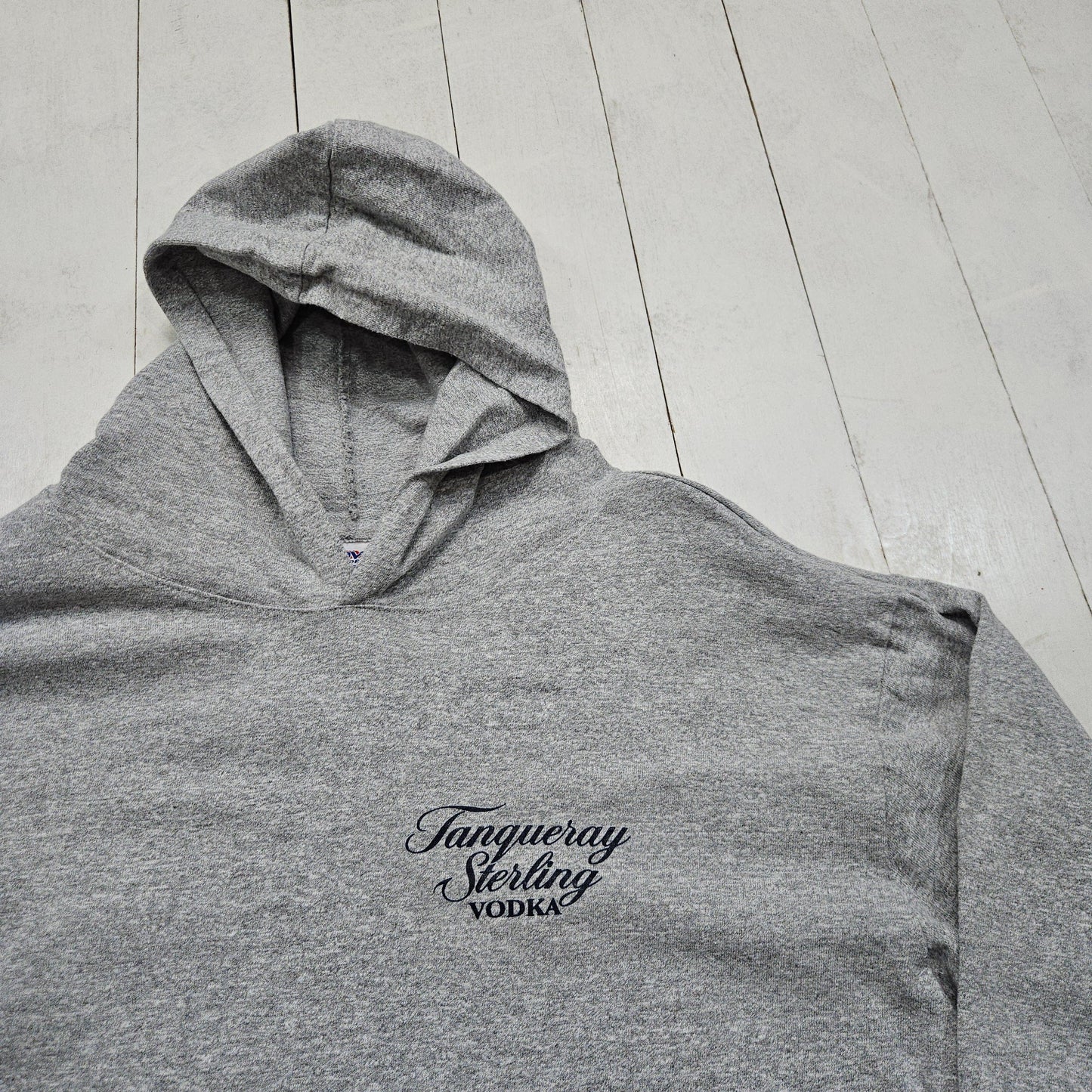 1990s MVP Corp Grey Tanqueray Sterling Vodka Promotional Hoodie Long Sleeve T-Shirt Made in USA Size XL