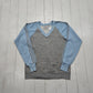 1980s Sears Roebucks Grey Blue V-Neck Raglan Sweatshirt Made in USA Size S