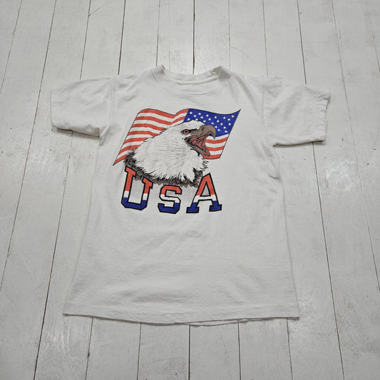 1990s White USA American Flag Bald Eagle T-Shirt Size S