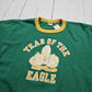 1980s Velva Sheen Green Year of the Eagle Ringer Collar T-Shirt Made in USA Size M