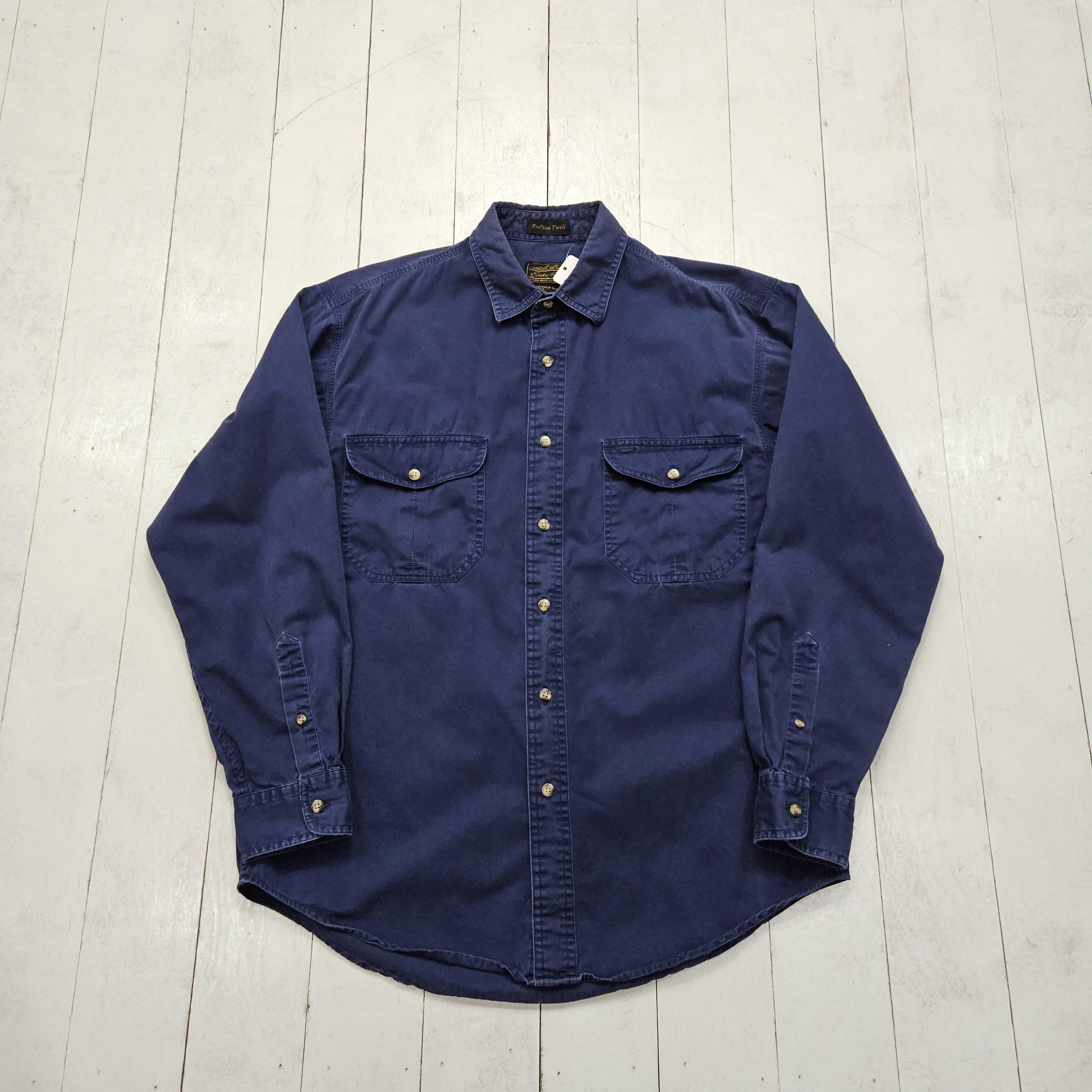 1990s/2000s Y2K Eddie Bauer Blue Rufton Twill Button Up Shirt Size M