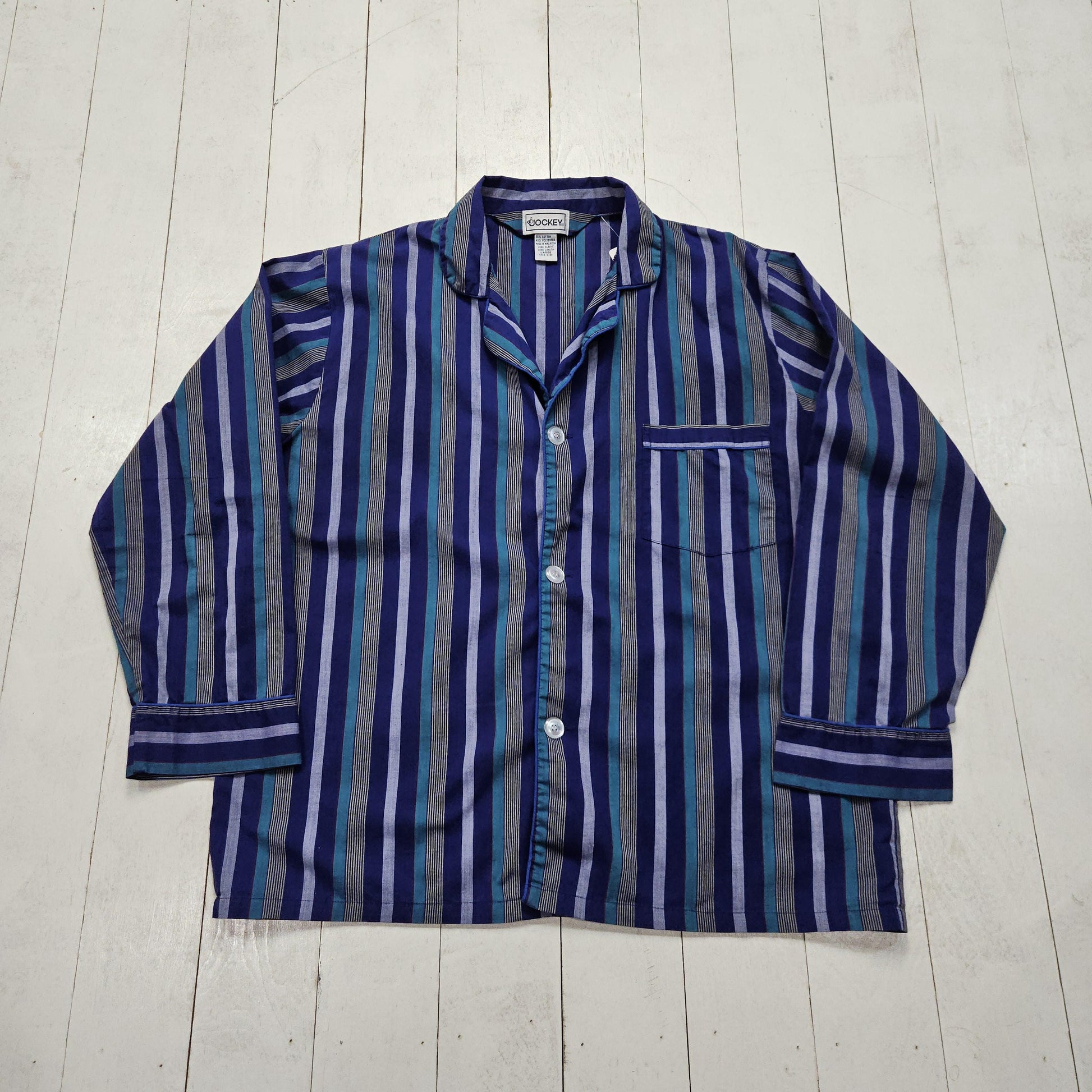 1980s/1990s Jockey Purple Striped Button Up Sleep Shirt Size L