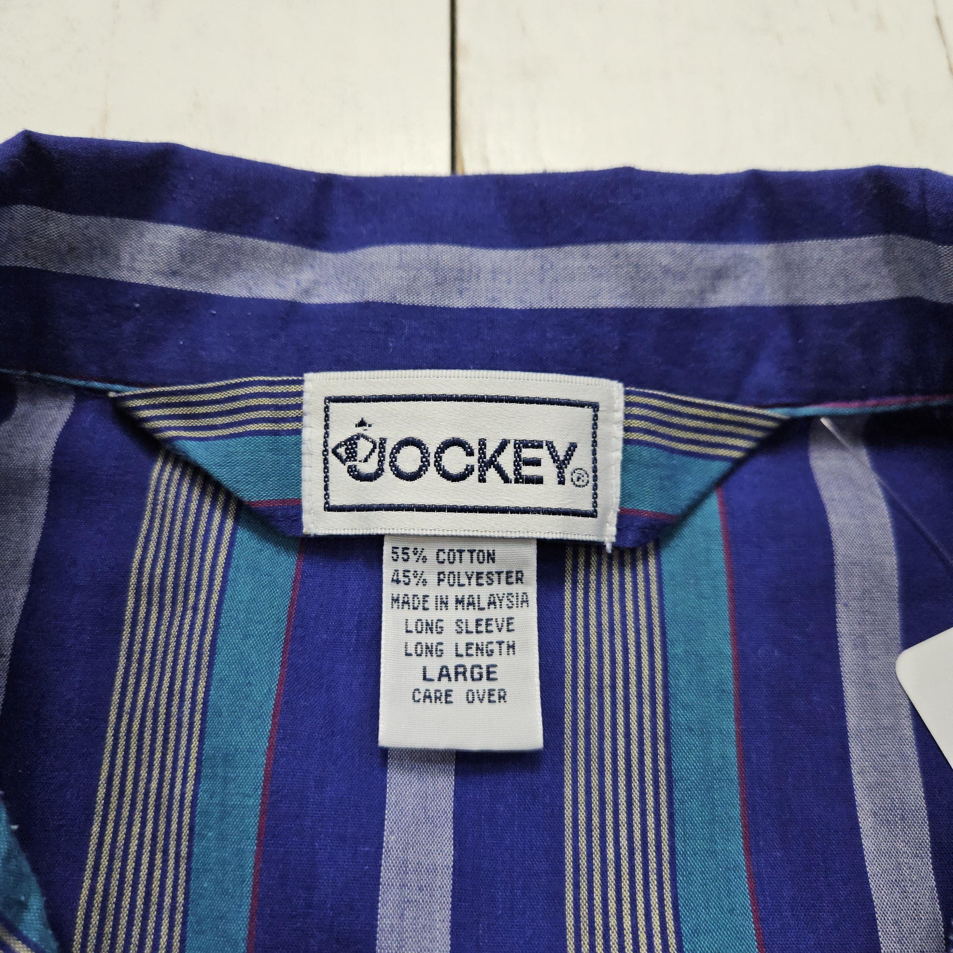 1980s/1990s Jockey Purple Striped Button Up Sleep Shirt Size L