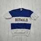 1990s Nutmeg Mills Blue White Color Block Kansas City Royals MLB Baseball Henley Collar Pullover T-Shirt Made in USA Size M