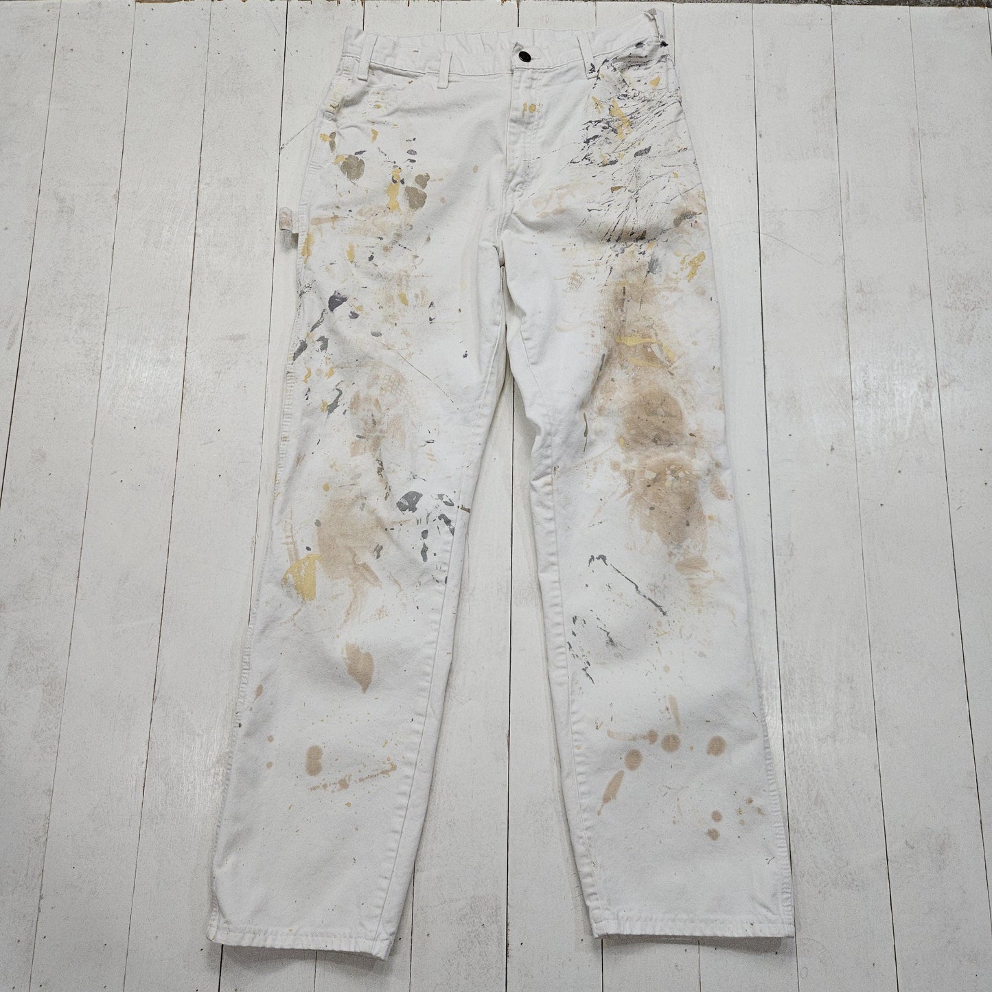 2000s Y2K Dickies Paint Splattered Iowa Paint White Painter's Pants Size 32x31.5