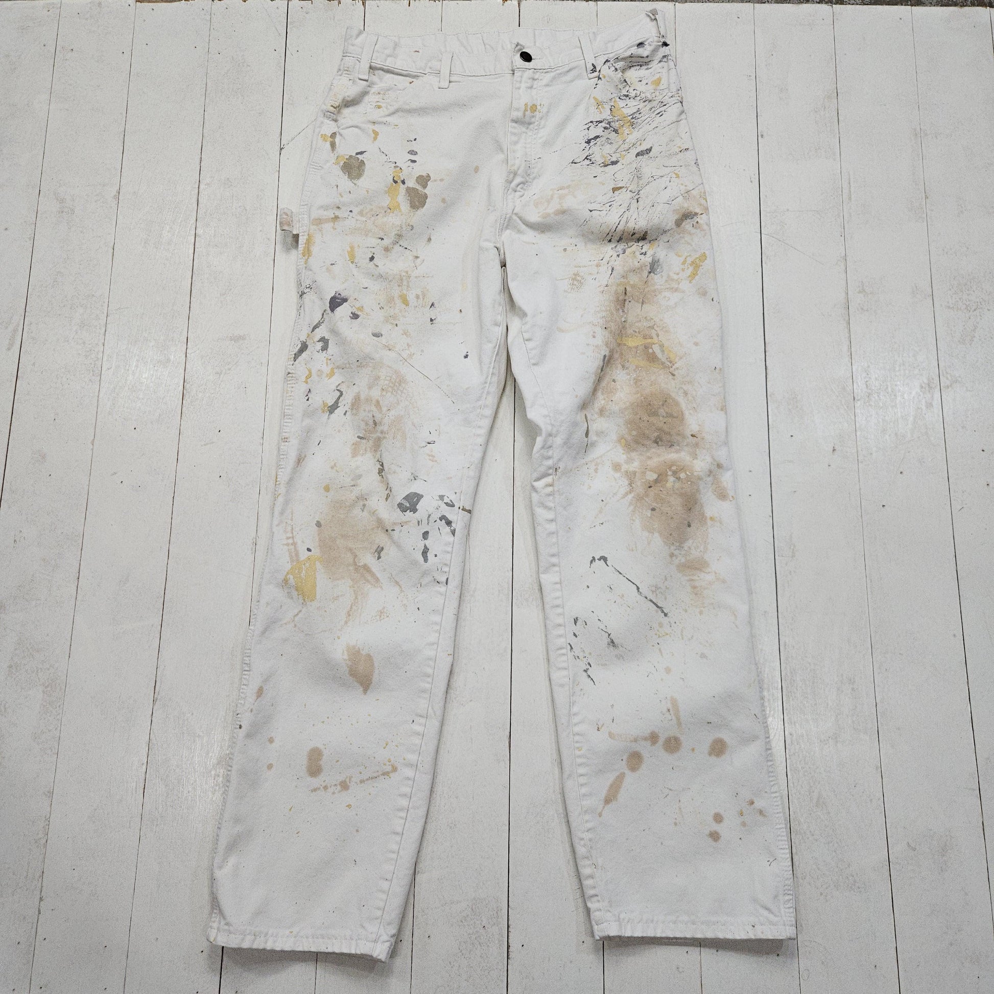 2000s Y2K Dickies Paint Splattered Iowa Paint White Painter's Pants Size 32x31.5