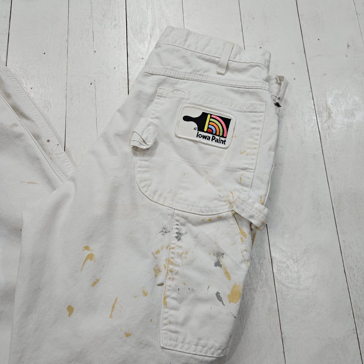 2000s Y2K Dickies Paint Splattered Iowa Paint White Painter's Pants Size 32x31.5