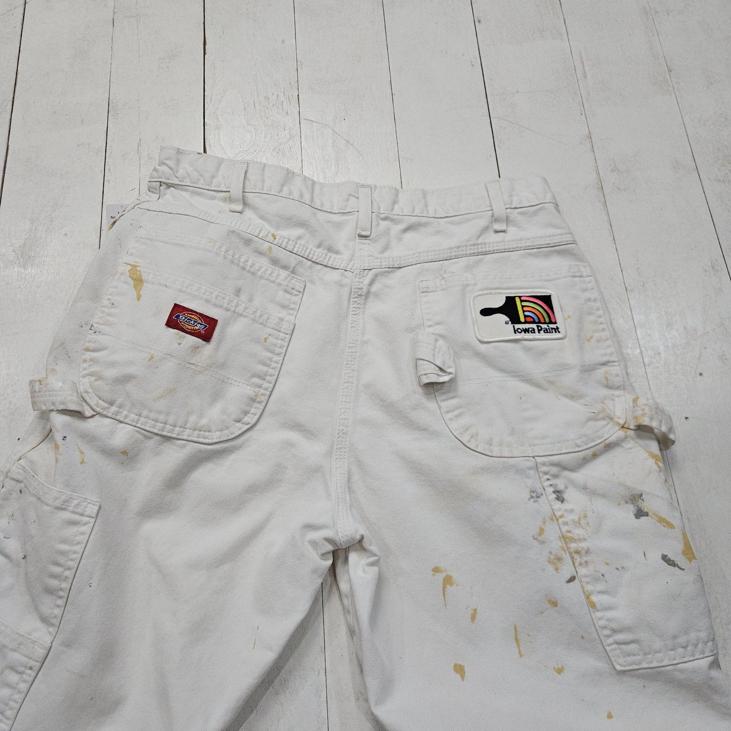 2000s Y2K Dickies Paint Splattered Iowa Paint White Painter's Pants Size 32x31.5