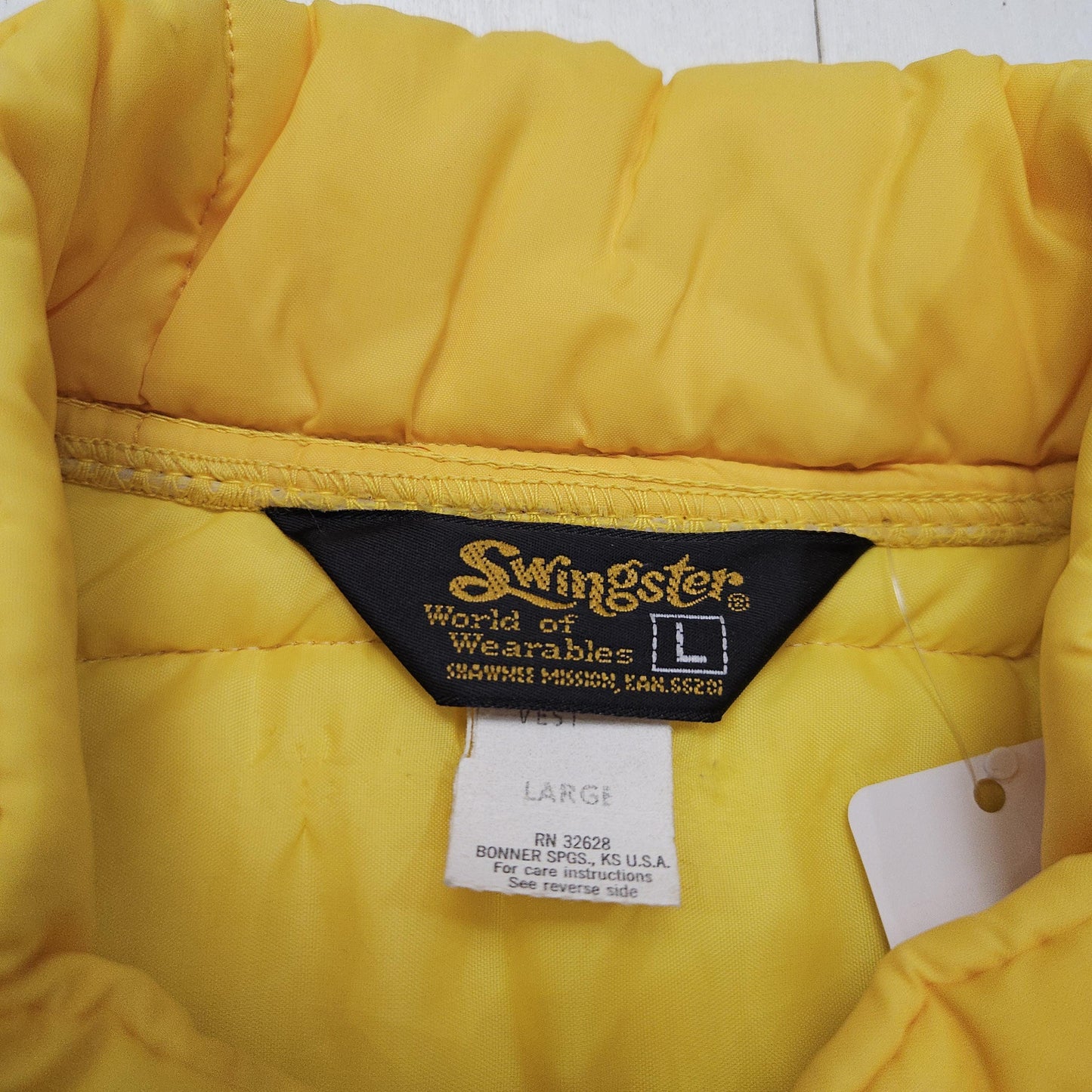 1980s Swingster Yellow Adler's Patch Insulated Vest Made in USA Size L