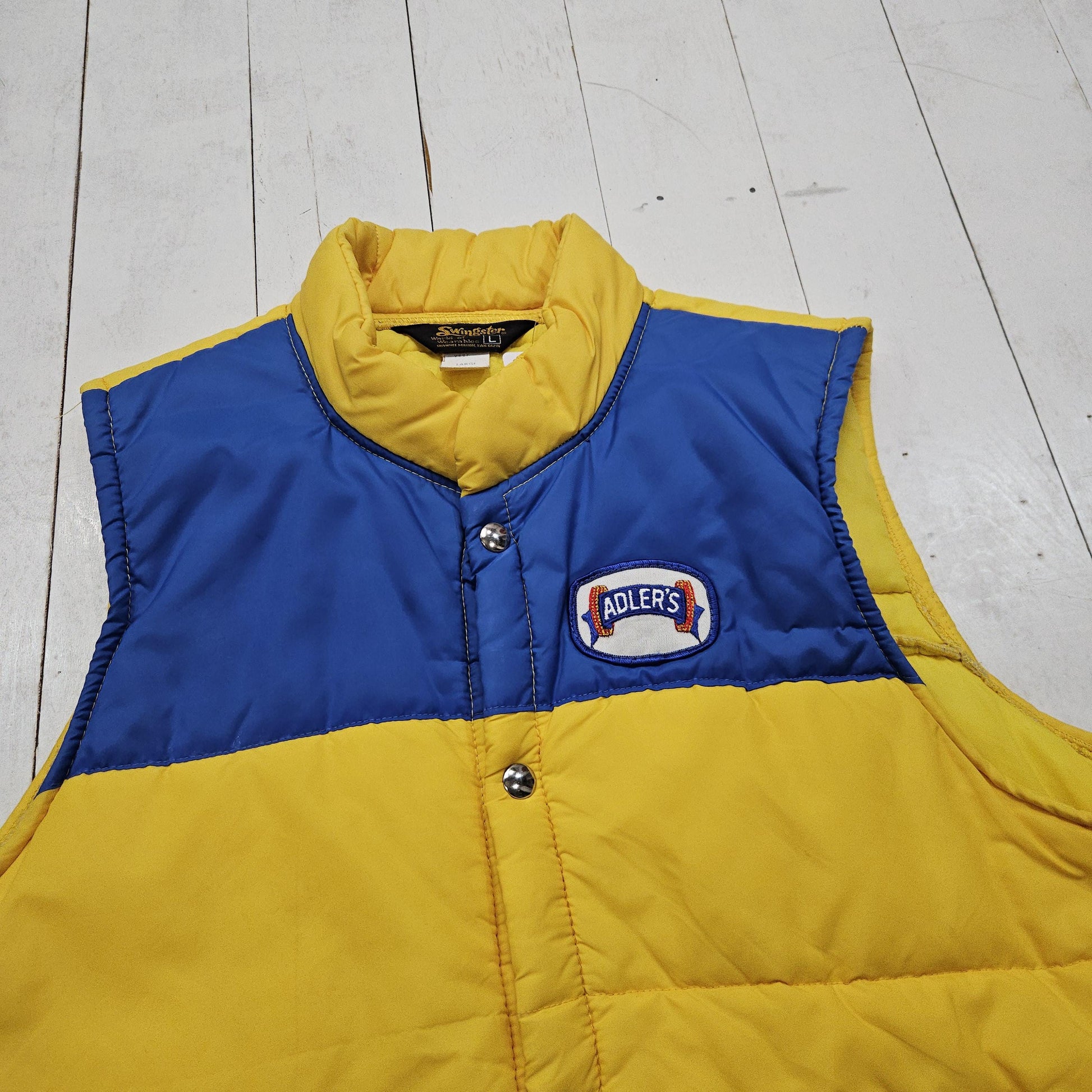 1980s Swingster Yellow Adler's Patch Insulated Vest Made in USA Size L