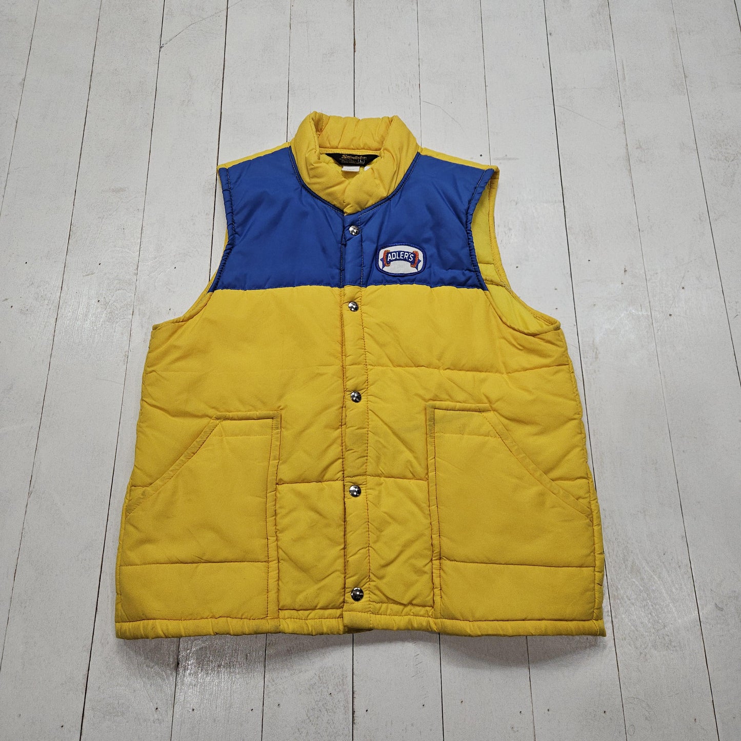 1980s Swingster Yellow Adler's Patch Insulated Vest Made in USA Size L