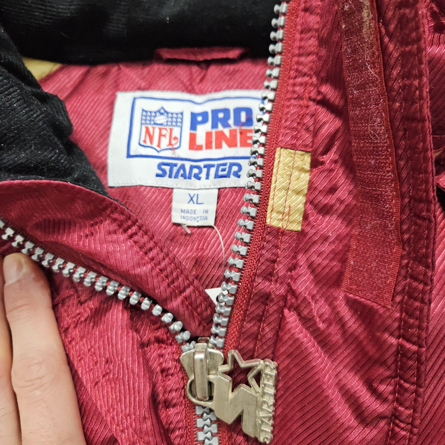 1990s Starter Pro Line Red San Francisco 49ers NFL Football Insulated 1/2 Zip Puffer Jacket with Hood Size XL/XXL