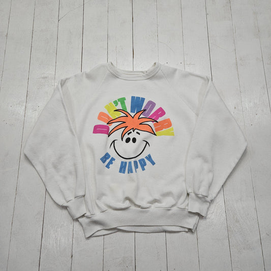 1980s/1990s White Don't Worry Be Happy Smiley Face Raglan Sweatshirt Size S