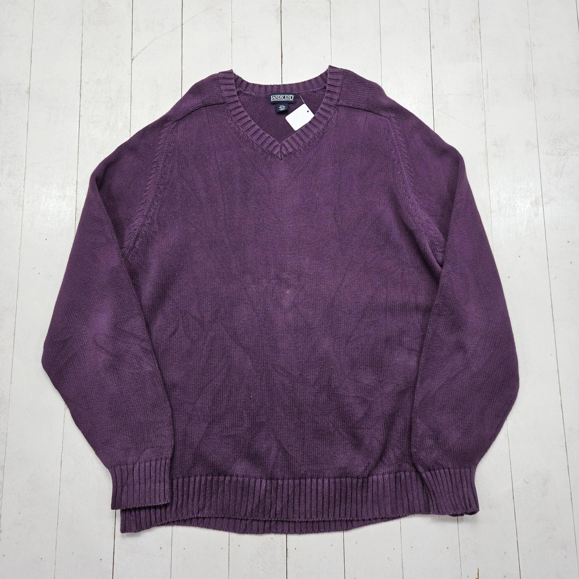 1990s Land's End Purple Cotton Knit Sweater Made in Japan Size XXL