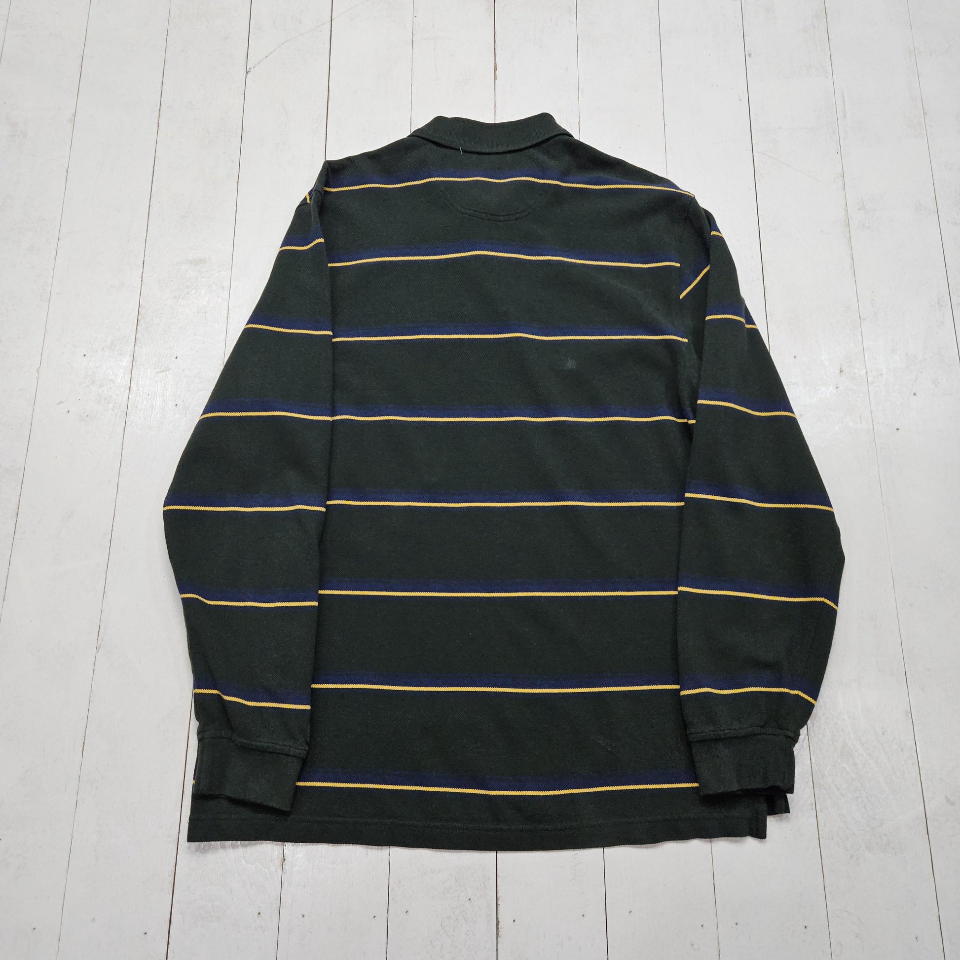 1990s/2000s Y2K Izod Green Striped Long Sleeve Polo Shirt Size L