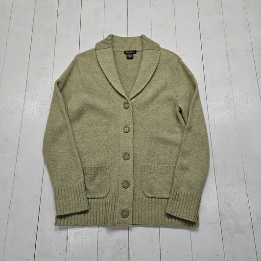 1990s/2000s Y2K Eddie Bauer Mint Green Wool Blend Knit Button Up Cardigan Sweater Size S