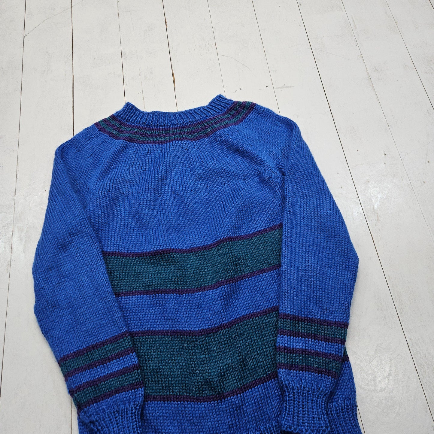 1980s/1990s Homemade Blue Striped Knit Sweater Size XS