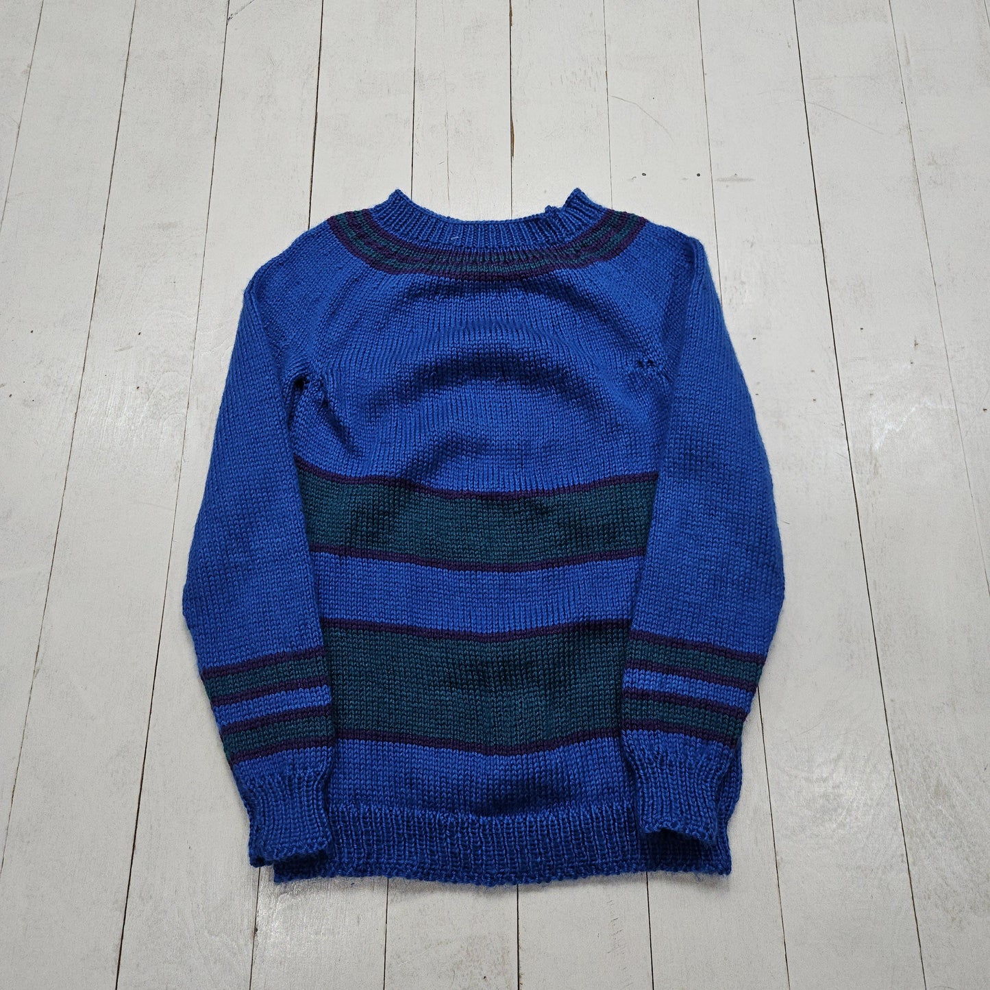 1980s/1990s Homemade Blue Striped Knit Sweater Size XS