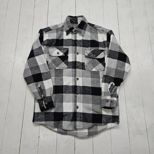 2000s Winter Run White/Grey/Black Buffalo Plaid Flannel Shirt Size S/M