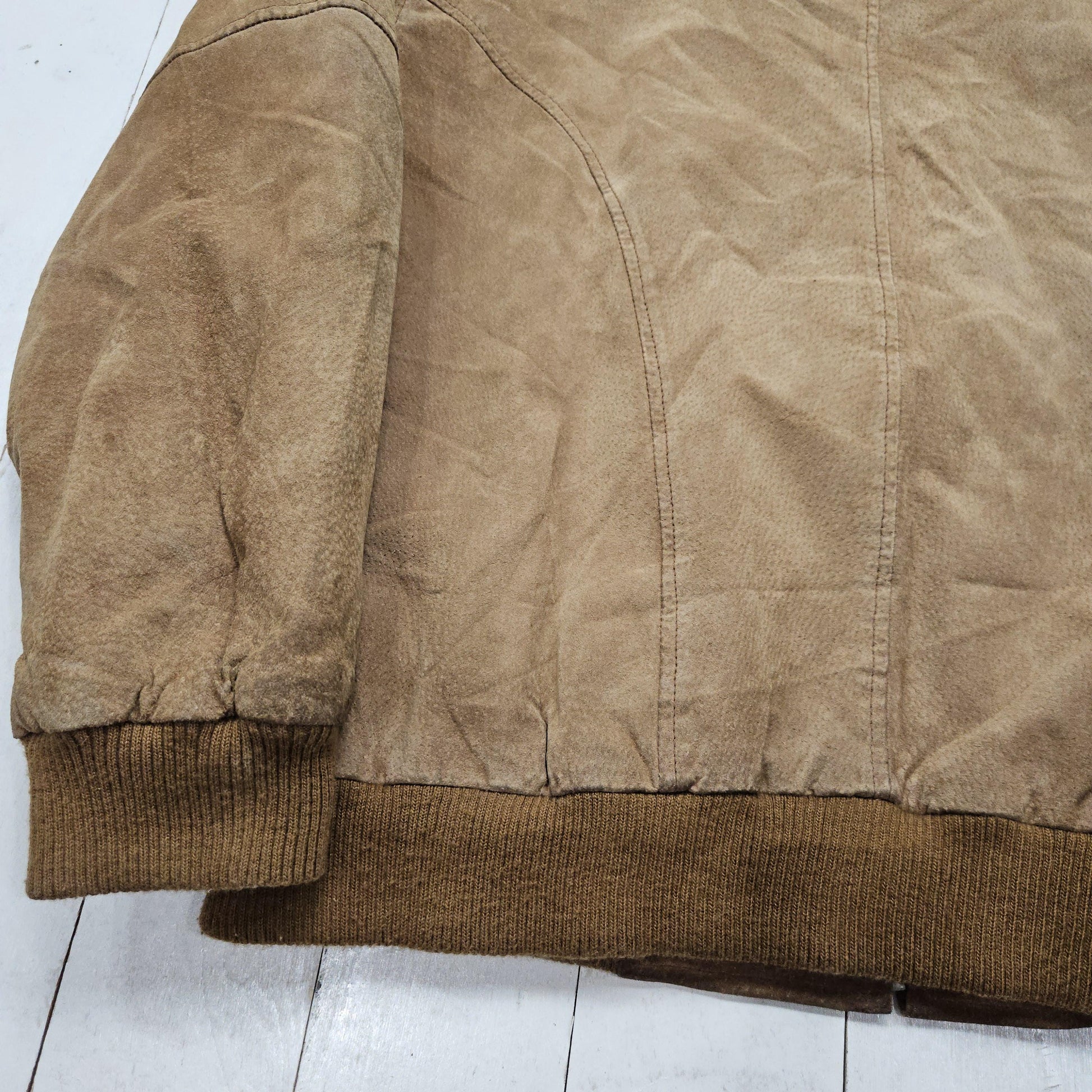 1990s/2000s Boston Harbour Tan Leather Bomber Jacket Size XL