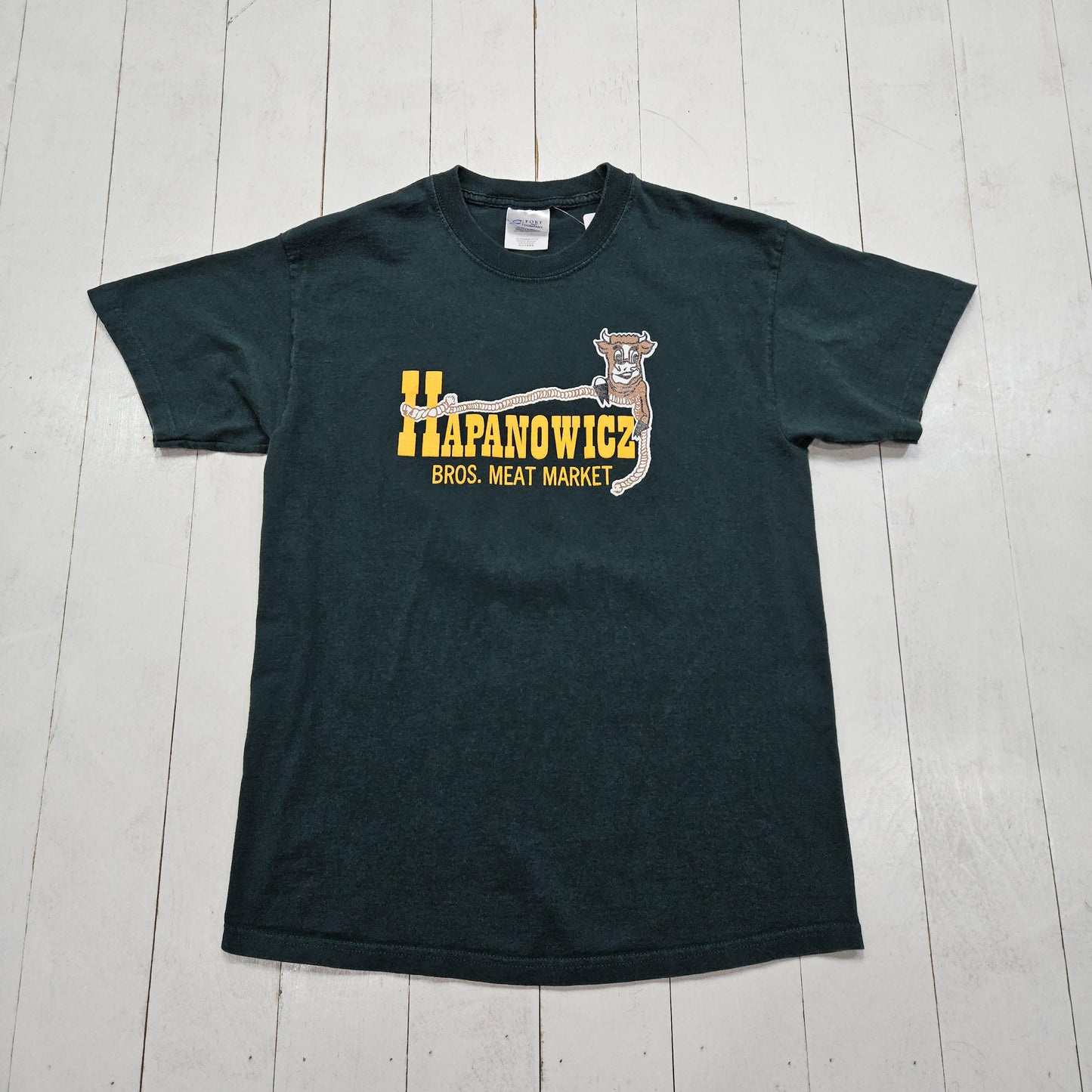 2000s Y2K Green Hapanowicz Bros. Meat Market Promotional T-Shirt Size M