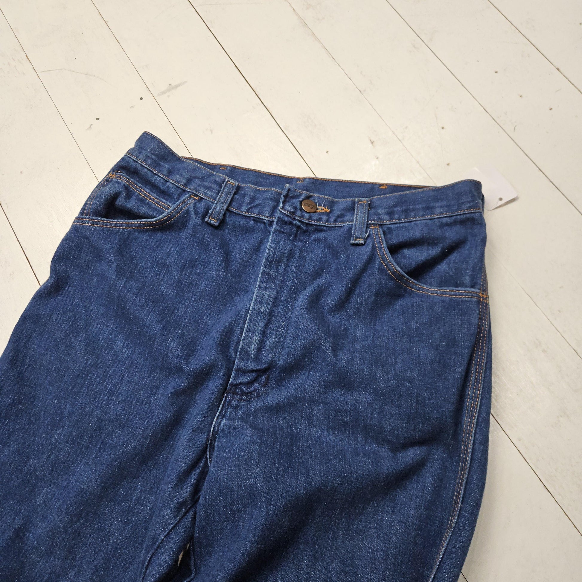 1970s Wrangler Wrapid Transit Denim Bell Bottom Flares Made in USA Size 30x33.5