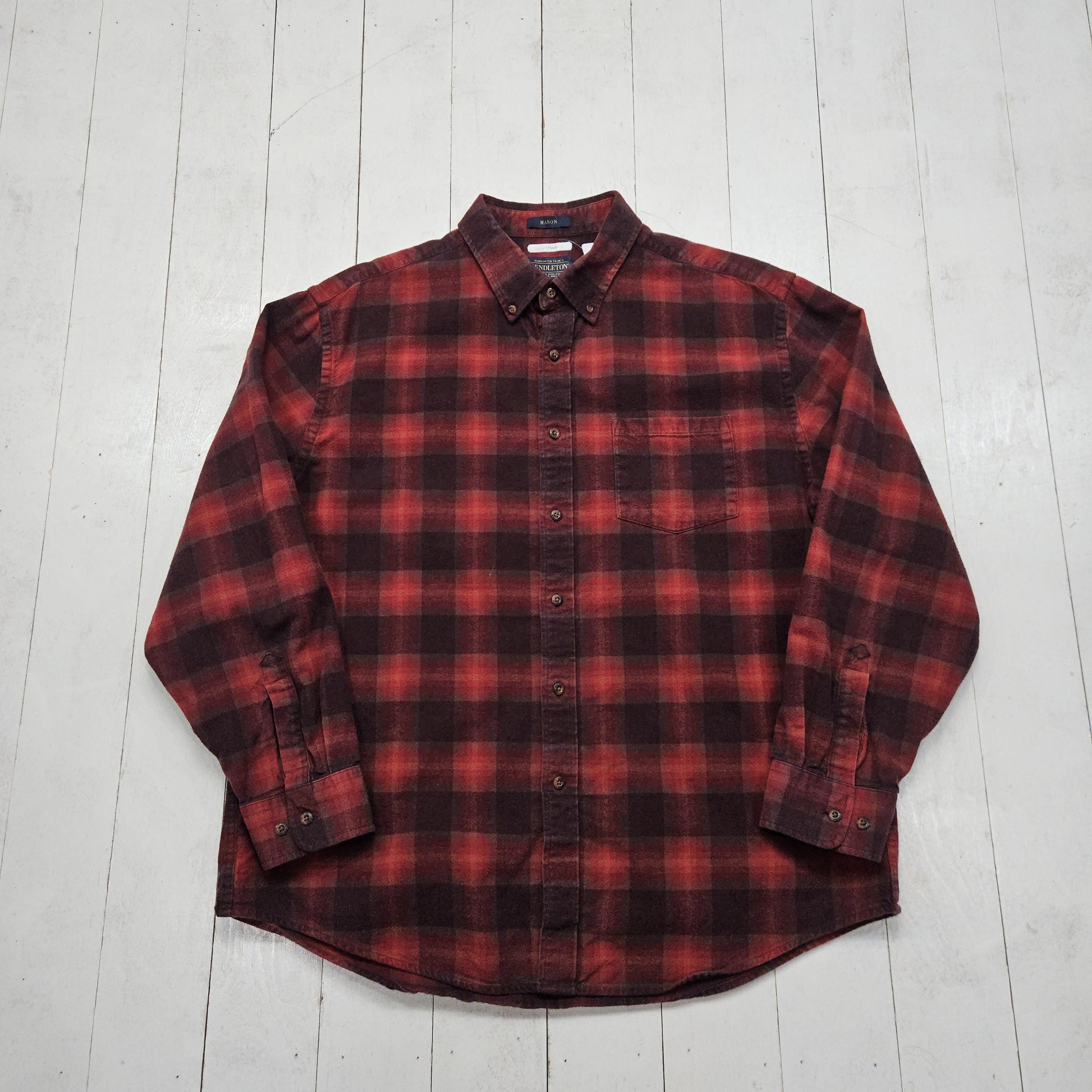 2020s Pendleton Mason Red Shadow Plaid Button Down Cotton Flannel Shirt Size XL