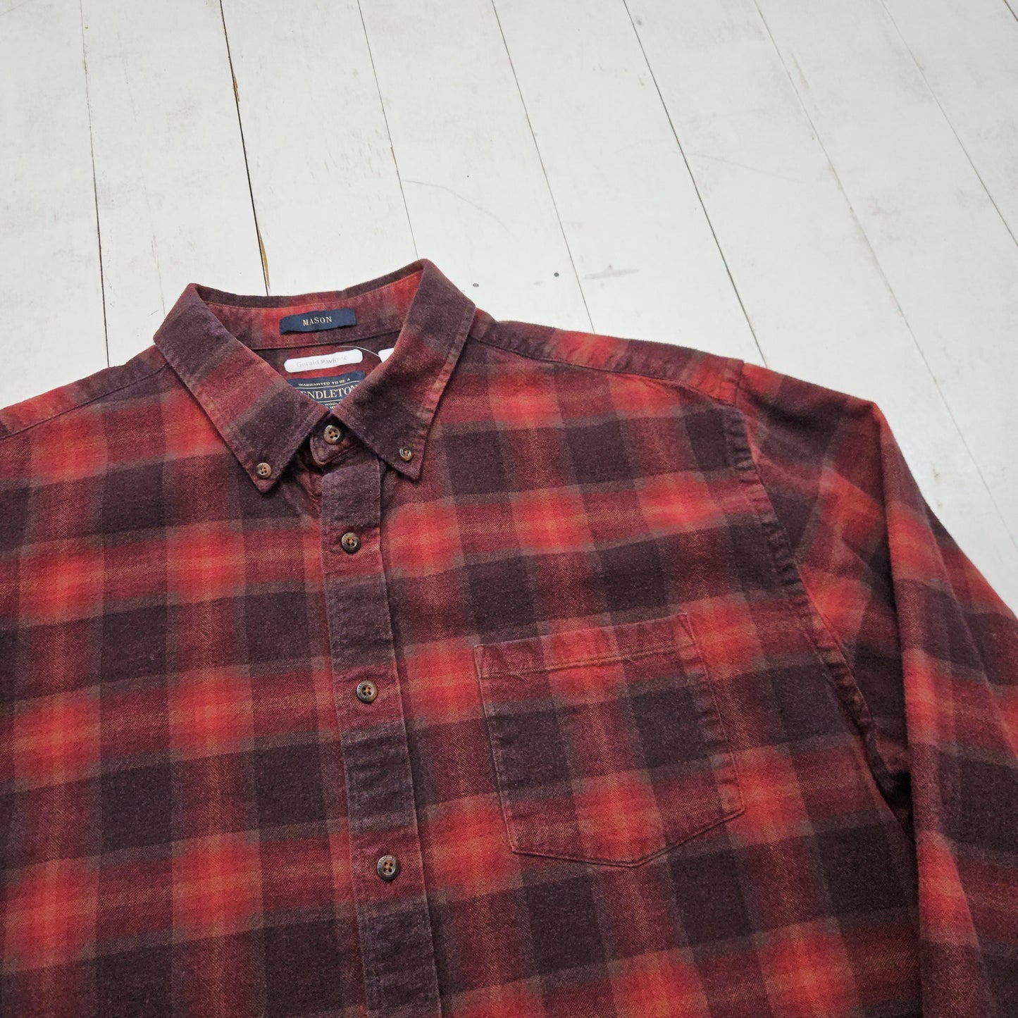 2020s Pendleton Mason Red Shadow Plaid Button Down Cotton Flannel Shirt Size XL