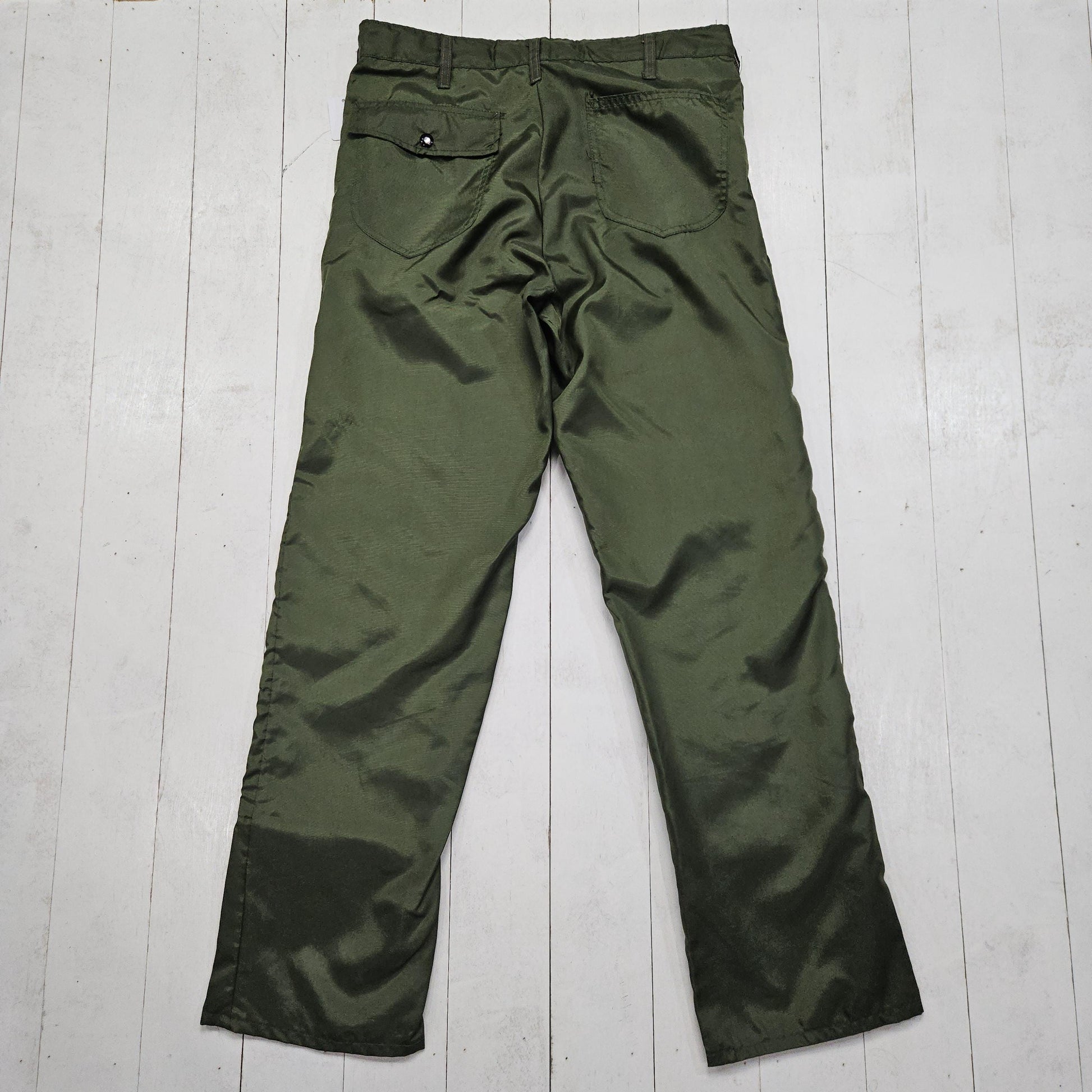 1970s/1980s Olive Green Nylon Double Front Pants Size 33x32