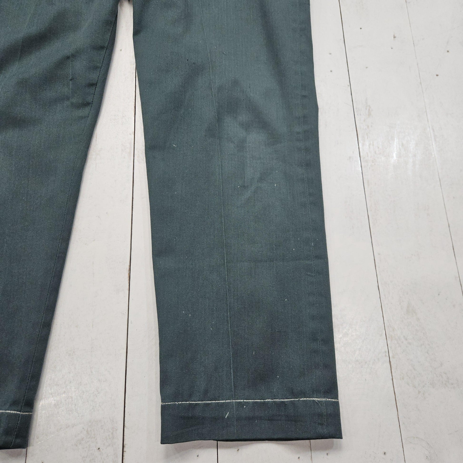 1970s Green Permanent Twill Work Pants Size 35x27