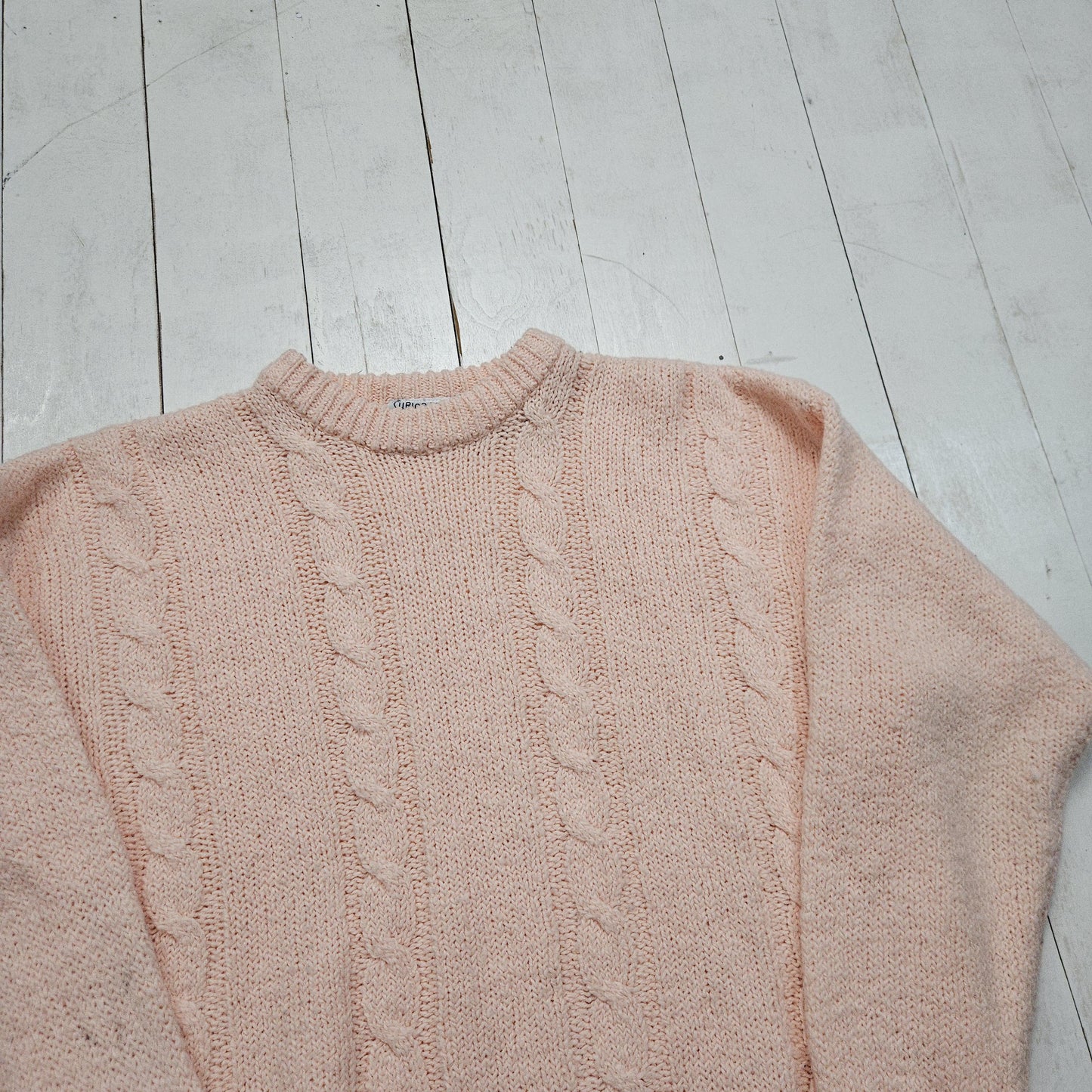 1990s/2000s Y2K Curiosity's Cat Pink Acrylic Cable Knit Sweater Size M